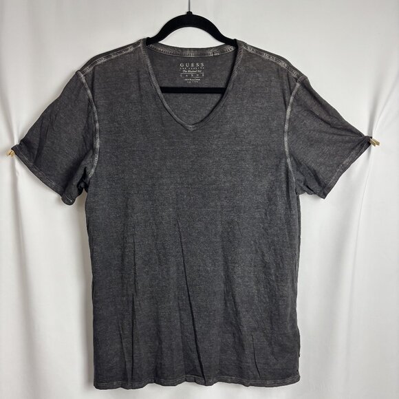 Guess Large 100% Cotton V Neck Short Sleeve Gray Grey The Washed Tee T Shirt - Picture 1 of 8